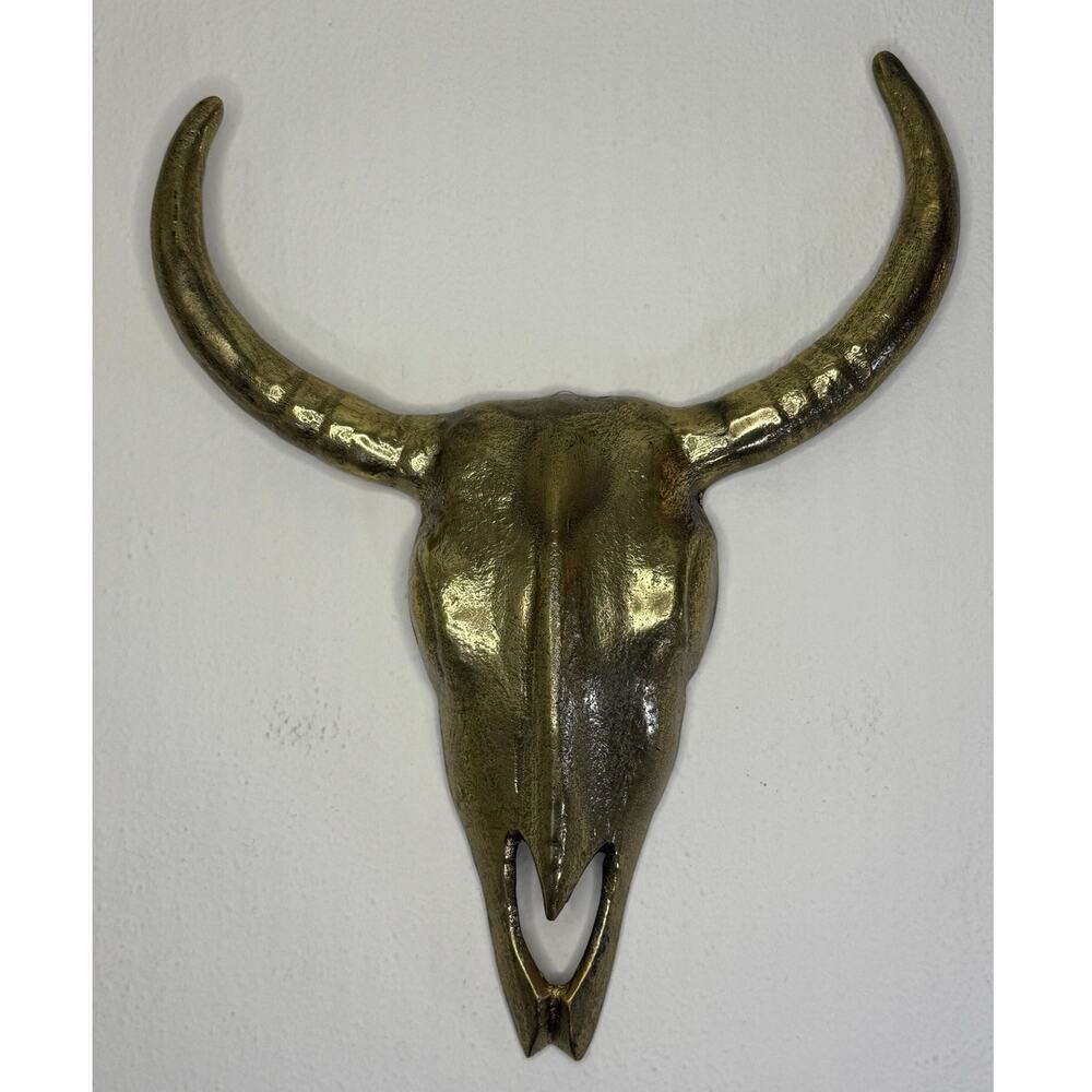 Gold Bull Skull Wall Decor Longhorn Western Cow Head Cast Metal Look